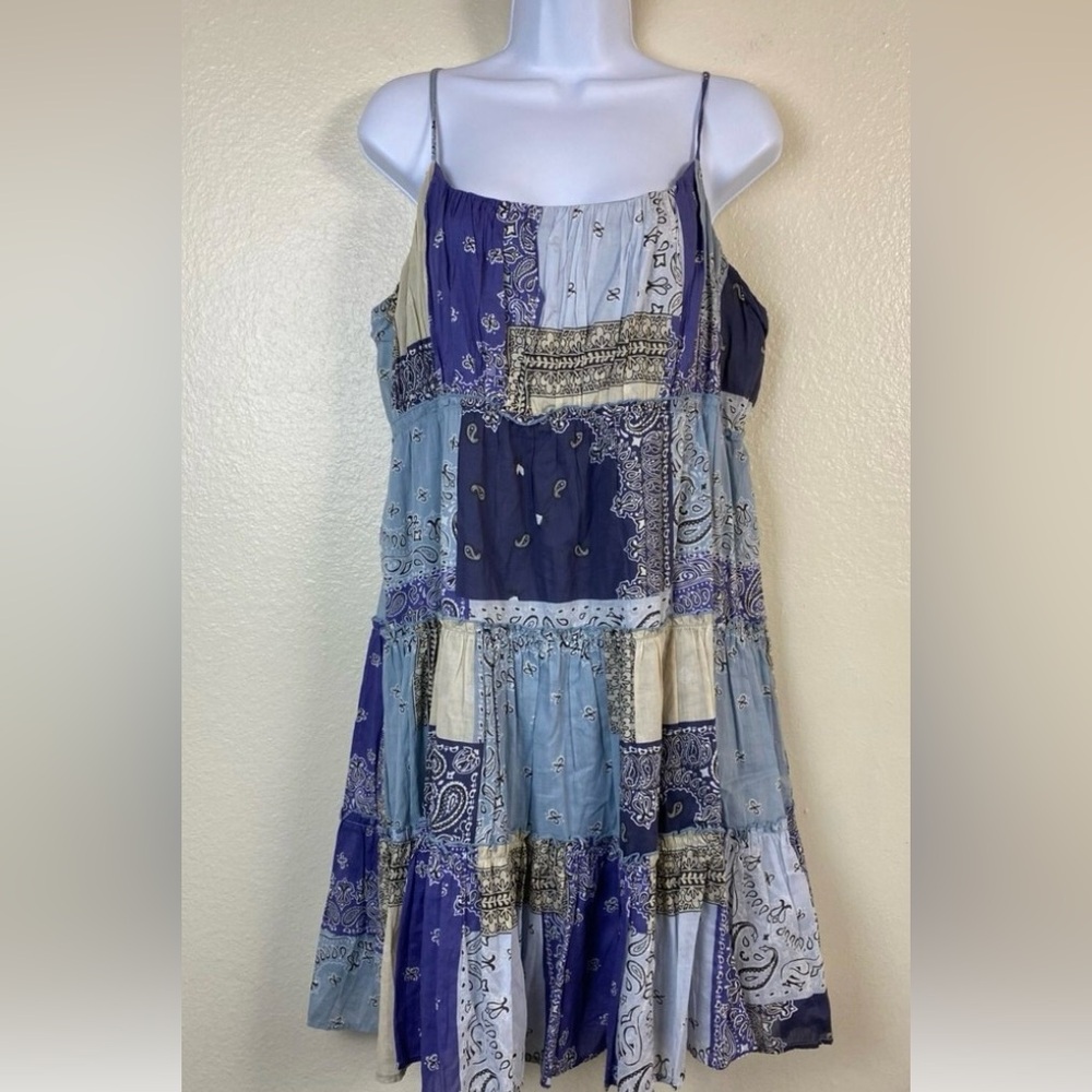 Lucky Brand - Multi color blue/indigo bandannas make up this Tiered Mini Dress!